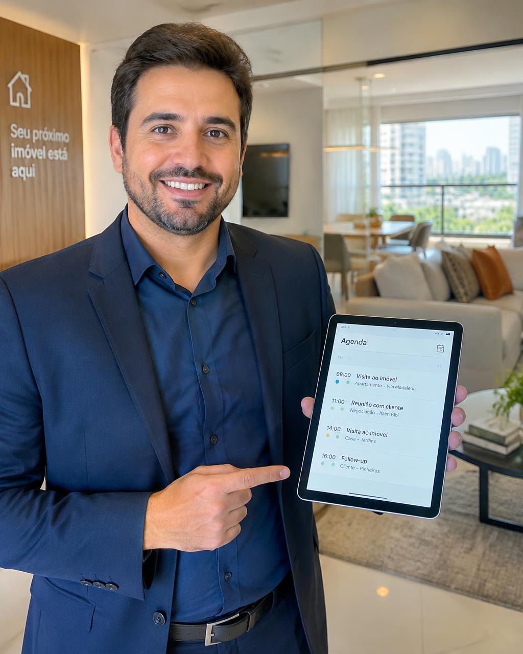 Corretor de imóveis conferindo visitas agendadas no tablet